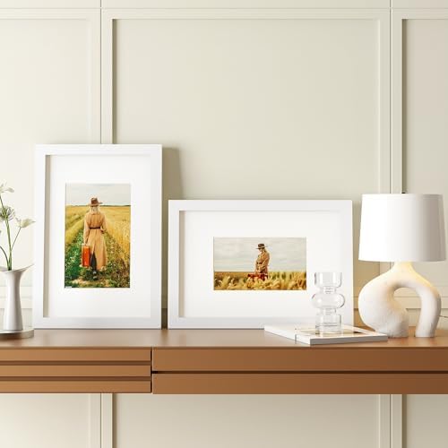 Egofine 8x12 Picture Frames Set of 4, Made of Solid Wood Covered by Plexiglass 5x7 and 6x8 with Mat or 8x12 without Mat, for Table Top Display and Wall Mounting Photo Frame White - Image 5