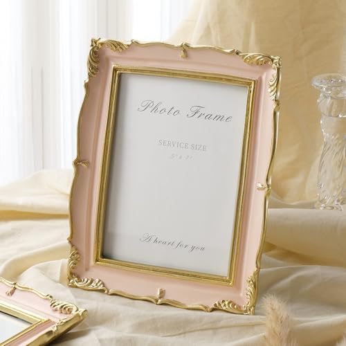 Cuspin 5x7 Picture Frame Pink and Gold Ornate Vintage Resin Photo Frame - Image 7