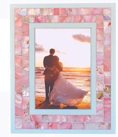 Wedding Picture Frame 5x7 Pink Mother of Pearl Glass by GIFTME5