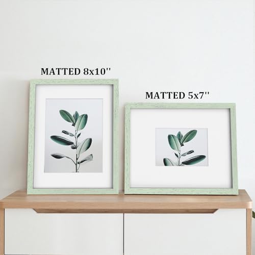Egofine 11x14 Picture Frames Set of 4, Made of Solid Wood Covered by Plexiglass 5x7 and 8x10 with Mat or 11x14 without Mat, for Table Top Display and Wall Mounting Photo Frame Rustic Green - Image 5