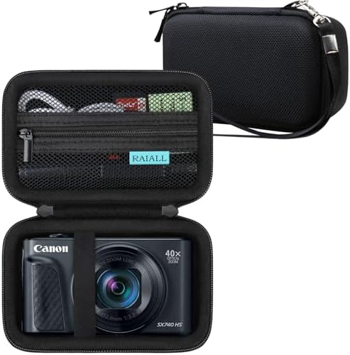 RAIALL Camera Case for Canon PowerShot SX740/ SX730/ SX720/ SX710/ SX620/ SX610 HS Digital Camera, SX740/ SX730 Vlogging Camera Travel Hard Bag, Mesh Pocket for Battery, SD Card and Cable, Black by RAIALL