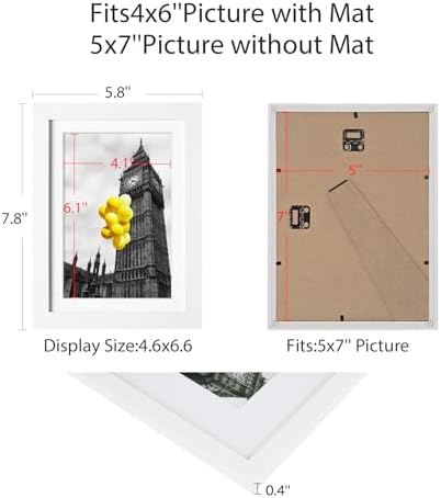 5x7 Picture Frame Set of 6, Display 4x6 with Mat or 5x7 Without Mat, Photo Frames for Wall Mounting or Table Top Display,Collage Wall Decor Gallery Wall Frame Set,White - Image 2