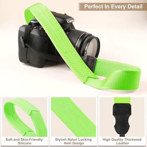 FIEIL Neck Strap Silicone Camera Straps - Padded Camera Strap, 1.5" Wide Adjustable Nylon Shoulder Strap - Compatible with Canon, Nikon, Sony, and More DSLR and Mirrorless Cameras (Fluorescent Green) - Image 5