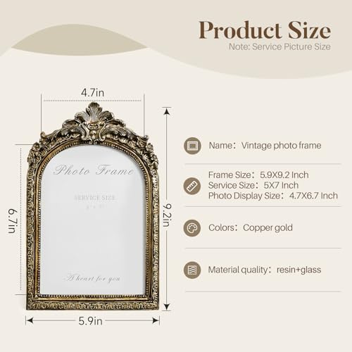 Cuspin 5x7 Picture Frame Gold Vintage Ornate Arched Photo Frame - Image 4
