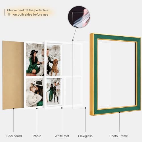 Suede P538-1116 11x16 Picture Frame Display 3 Opening One 8x10 Picture Frames and 5x7 Double Picture Frames Collage Wall Decor with Mat,Multi Photo Frame for Plexiglass,Wall Decor,1Pack,Green - Image 2