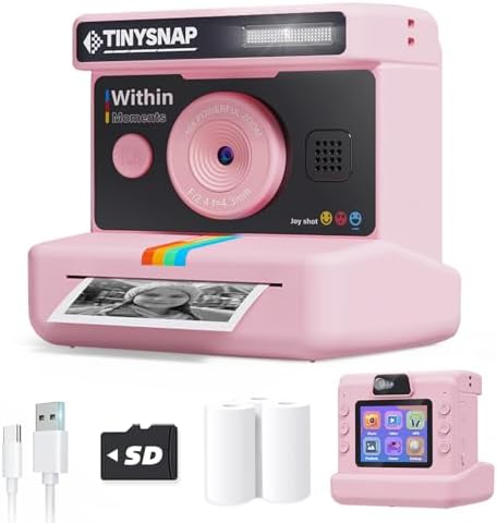 Instant Print Camera for Kids,2.4 Inch Screen Kids Instant Cameras, Christmas Birthday Gifts for Girls Age 3-12, Portable Toddler Toy for 3 4 5 6 7 8 9 10 Year Old Girls Boys (Pink) by Eveedo