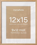 Homeforia 12x15 Natural Oak Picture Frame, High-End Wood, 9x12 Mat, Glass by Homeforia