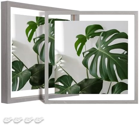 Egofine 8x8 Floating Frames Set of 2, Double Plexiglass Picture Frame, Made of Solid Wood Display Any Size Photo up to 8x8, Wall Mount or Tabletop Standing, Light Grey by Egofine