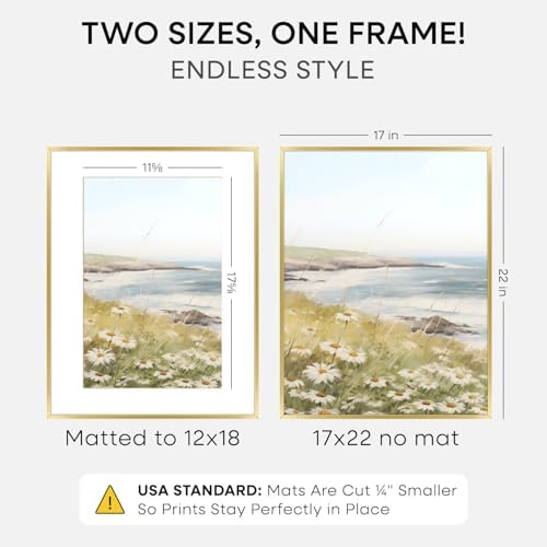 Homeforia 17x22 Gold Picture Frame, High-End Metal, 12x18 Mat, Glass - Image 2