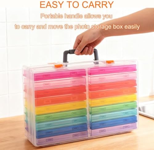 Photo Storage Box 5 x 7 Inches, 18 Inner Extra Large Photo Boxes with Dividers, Colorful Acid-Free Photo Storage Containers with Handle, Photo Organizer Craft Keeper for Photo, Craft, Stamp etc - Image 5