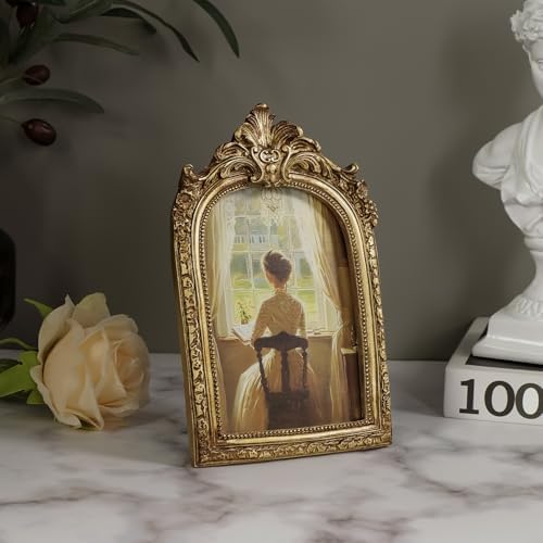 Cuspin 4x6 Vintage Arched Picture Frame Gold Ornate Resin Photo Frame - Image 7