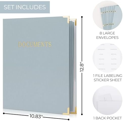 Important Document Organizer Set with Folders - Complete Linen Ring Binder - Image 4