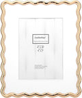 8x10'' Heavy-Duty Zinc Alloy Gold Photo Frames with Acid Free Mat for 5x7'',Wave Design Gold Picture Frame 8x10'' with Black Velvet Backing,for Desktop and Wall Hanging by GorYeeFine