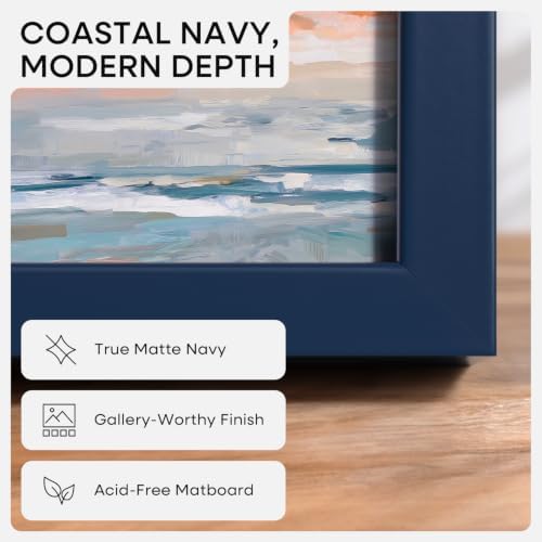 Homeforia 8x11 Blue Picture Frame, High-End Metal, 6x9 Mat, Glass - Image 3