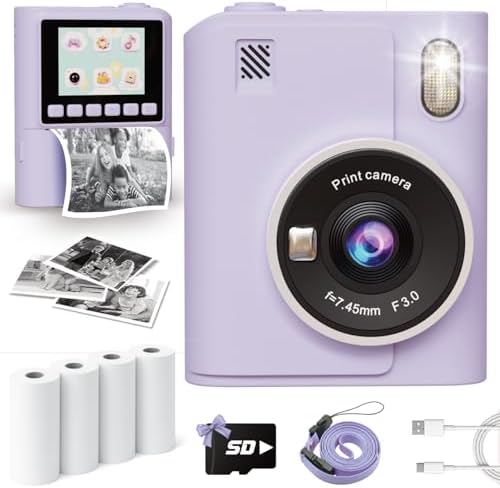 Instant Print Camera for Kids, Christmas Birthday Gifts for 4 5 6 7 8 9 10 Year Old Girls Boys, Portable Toy with 4 Rolls Printing Paper, Purple by ANBURI