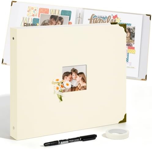 Vienrose Large 3 Ring Scrapbook Album 14.2 x 13 Inch, Textured Paper Cover DIY Photo Album with 40 Plastic Sleeves for Photos Baby Travel Wedding Anniversary Beige by Vienrose