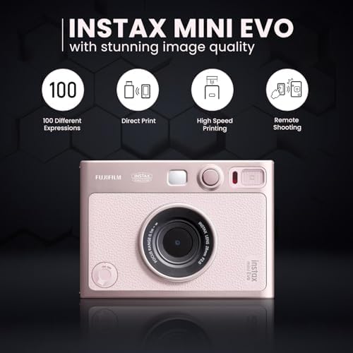 Fujifilm Instant Mini EVO Hybrid Camera Bundle with 20 Instant Film Sheets + 32GB Memory Card + Carrying Case + Flex Tripod + BluebirdSales Cleaning Cloth (Gentle Pink) - Image 5
