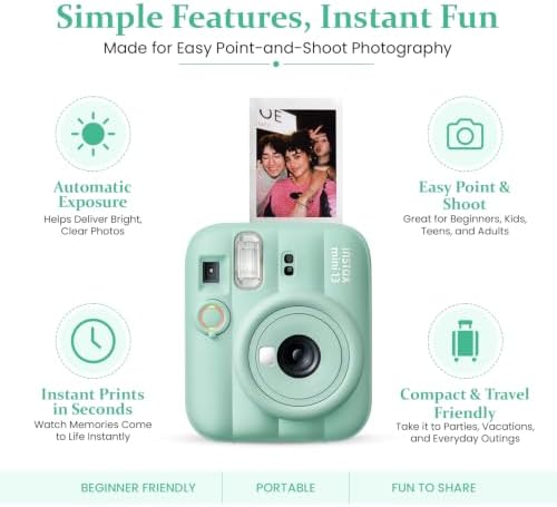 FUJIFILM instax Mini 13 Instant Camera Bundle with 20 Sheets instax Mini Film, Carrying Case, Photo Album, Assorted Photo Frames & BluebirdSales Microfiber Cleaning Cloth (Lagoon Green) - Image 3