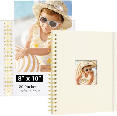 8x10 Photo Album 20 Pockets Linen Cover Kids Artwork Beige by Remowith