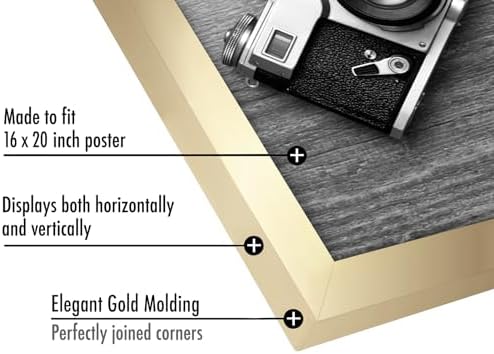 Americanflat 16x20 Poster Frame - Gold Engineered Wood with Polished Plexiglass - Wide Picture Frame for Vertical or Horizontal Wall Display - Epic Collection - Gold - Image 3