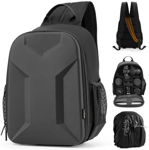 Cwatcun Camera Backpack Hardshell for Photography, 2 in1 Shockproof Camera Sling Bag, Waterproof Camera Case Crossbody with Tripod Holder, Rain Cover for Canon Nikon Sony Fuji DSLR SLR Mirrorless by FocusonCameraBag