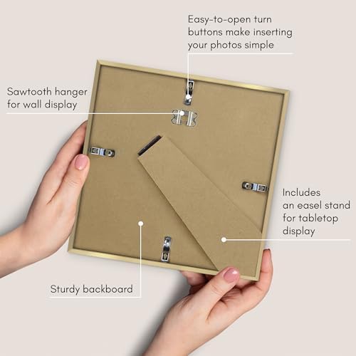 Americanflat 10x10 Picture Frame - Matted to 8x8 - Slim Molding - Gold - Image 5