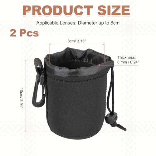PATIKIL 2 Pcs Camera Lens Pouch, 3" ID x 4" H Drawstring Lens Pouch Protective Camera Lens Case Bag Soft Plush Neoprene Bag for DSLR Photography Gear, Black - Image 2