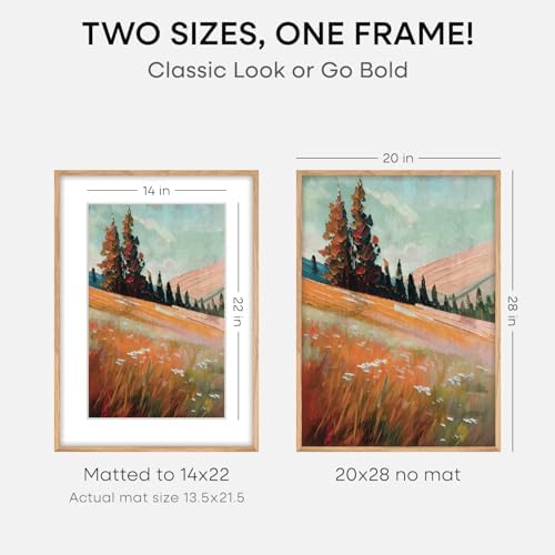 Homeforia 20x28 Natural Oak Picture Frame, High-End Wood, 14x22 Mat, Glass - Image 2