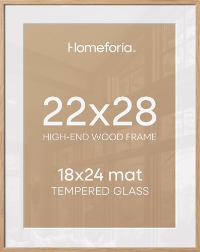 Homeforia 22x28 Natural Oak Poster Frame, High-End Wood, 18x24 Mat, Glass by Homeforia