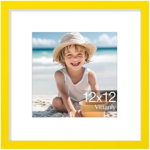 Vittanly 12x12 Picture Frame Made of Solid Wood for Wall Mounting, Yellow by Vittanly