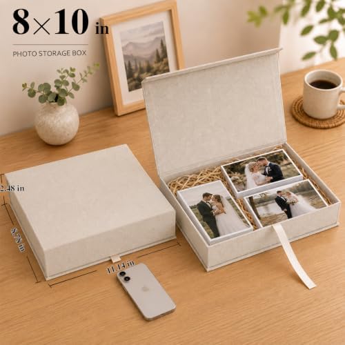 Vienrose Linen Photo Storage Box, 8"x10", Postcard Keeper, Beige - Image 2