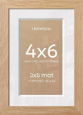 Homeforia 4x6 Natural Oak Picture Frame, High-End Wood, 3x5 Mat, Glass by Homeforia