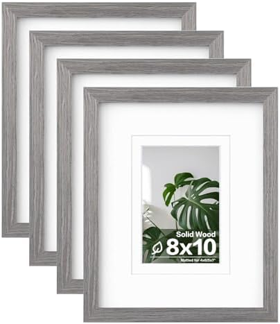 Egofine 8x10 Picture Frames Set of 4, Made of Solid Wood Covered by Plexiglass 4x6 and 5x7 with Mat or 8x10 without Mat, for Table Top Display and Wall Mounting Photo Frame Light Grey by Egofine