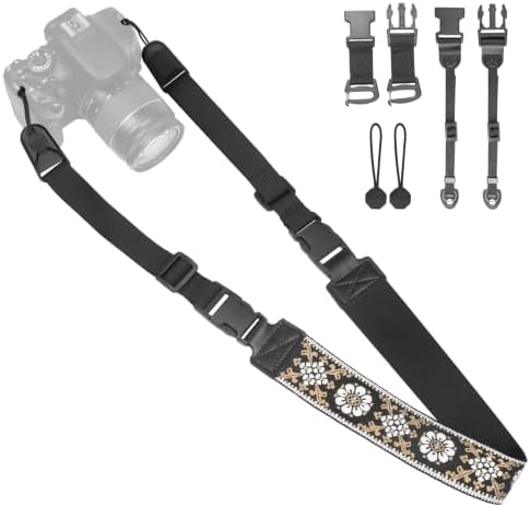 Adjustable Camera Neck Strap, Vintage Embroidered Shoulder & Crossbody Camera Strap with 4 Connection Ways, Anti-Slip Camera Strap for DSLR, Mirrorless & Camcorder, Travel & Outdoor Photography Gear by YFWE