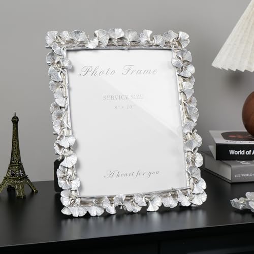 Cuspin Silver 8x10 Picture Frame Vintage Ornate Leaf Textured Resin Frame - Image 2