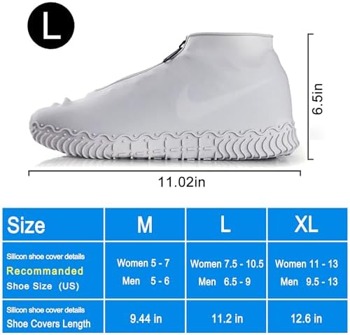 Shiwely Waterproof Shoe Covers, Silicone Reusable Shoe Cover Non-slip Durable Zipper Elastic Rain Cover Protection for Men Women (L (Women 7.5-10.5, Men 6.5-9), Grey) - Image 5