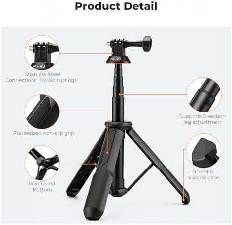 K&F CONCEPT 58.5cm/23inch Portable Adjustable Stand Selfie Stick Tripod - Image 3