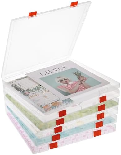 Rainmae 12"x12" Scrapbook Paper Storage, Stackable Plastic File Storage Box, Craft Paper Organizer Case, Textured Papers Storage Containers for Board Game, Document, Magazine, Art Supplies (6 Pack) by Rainmae
