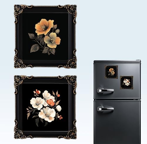 Magnetic Picture Frames for Refrigerator 2 Pack – Vintage Black Small Magnetic Photo Frames for Fridge – Mini Magnetic Frames for Refrigerator Photos – Strong Magnet Backing – 4.33×4.33inch Resin Frame for 3.66×3.66 Picture by curtaintiebacks