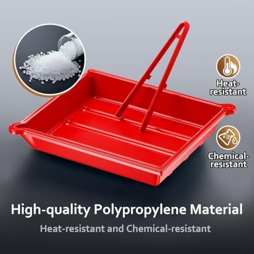 JJC 10x12” Darkroom Developing Tray for Photo Paper Prints, Film Processing Tray with Silicone Tong, Ribbed Base & Thermometer Corner, Durable PP Plastic (Red) - Image 4