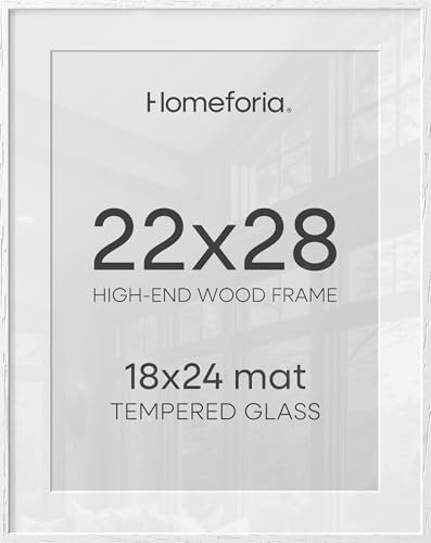 Homeforia 22x28 White Oak Poster Frame, High-End Wood, 18x24 Mat, Glass by Homeforia