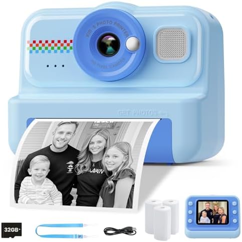 HiMont Kids Camera Instant Print, 1080P HD Instant Print Camera for Kids with 3 Rolls Print Paper & 32GB Card, Selfie Digital Camera for Kid, Ideal Kid Toys Gifts for Boys & Girls Age 3-14 (Blue) by HiMont