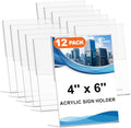 EHWINE 12 Pack 4 x 6 Acrylic Sign Holder, Clear Plastic Signs Display Stand, Vertical Slanted Back Paper Holder Stand up Table Top Sign Holders Flyer Stand Frames Suitable for Office Business Store by EHWINE