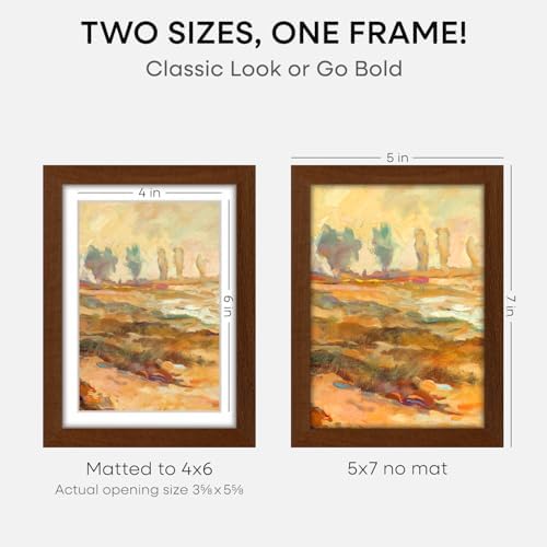 Homeforia 5x7 Brown Oak Picture Frame, High-End Wood, 4x6 Mat, Glass - Image 2