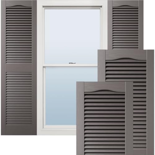 Ekena Millwork Lifetime Vinyl LL1S12X05500MS Standard Cathedral Top Center Mullion, Open Louver Vinyl Shutters, w/Installation Shutter-Lok's & Matching Screws (Per Pair), 12"W x 55"H, Musket Brown by EkenaMillwork