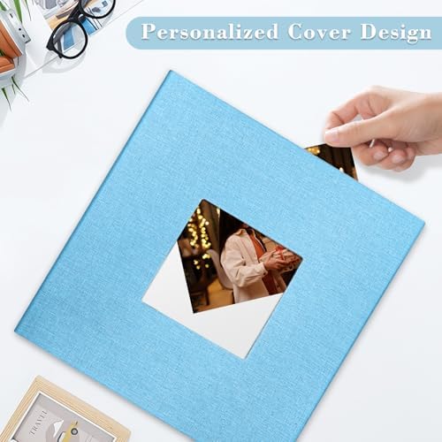 Large Photo Album Self Adhesive, DIY Scrapbook Album for 4x6 8x10 Pictures, 40 Pages Light Blue Linen Cover Memory Book, Ideal Gift for Family Travel Wedding Baby Christmas Anniversary - Image 2