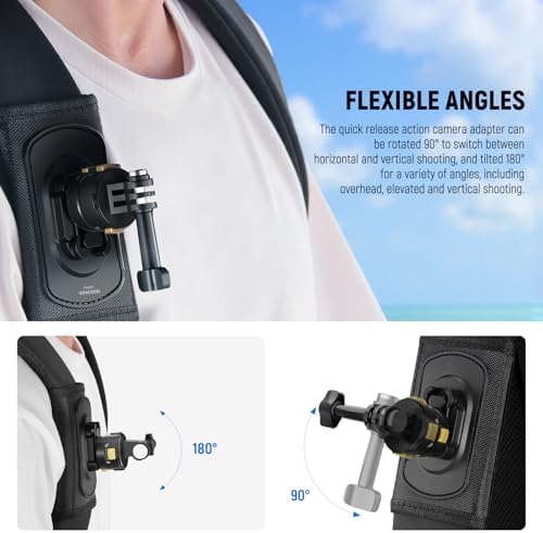 NEEWER Backpack Shoulder Chest Strap Mount Compatible with GoPro DJI Insta360 Action Cameras, 360° Camera Backpack Clip Holder Quick Release & One Toggle Switch for Photography Video Recording, GP63 - Image 4