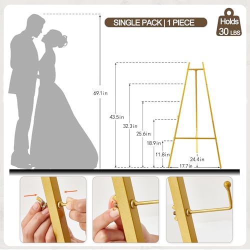 Gold Easel Stand for Sign, 43.5in Heavy Duty - Image 2