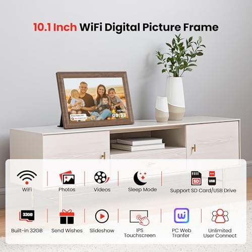 Uhale 10.1 Inch Digital Picture Frame 32GB Momery Wooden WiFi Electronic Photo Frame IPS HD Touch Screen Display Share Photos/Videos Instantly Anywhere Gifts for Mom Dad Grandparents - Image 7