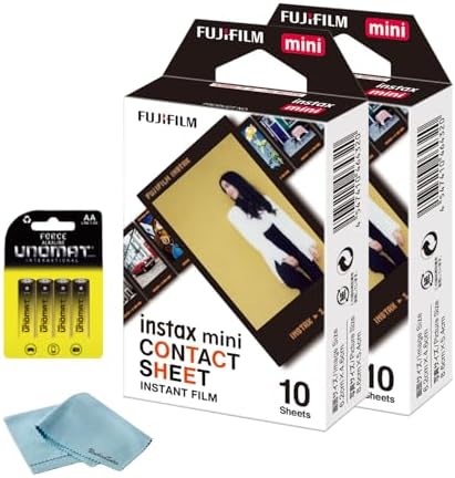FUJIFILM Instax Mini Contact Sheet Instant Film (20 Shots) + 4 AA Batteries + BluebirdSales Microfiber Cleaning Cloth – Creative Photography Bundle (20 Shots Contact Sheet) by FUJIFILM